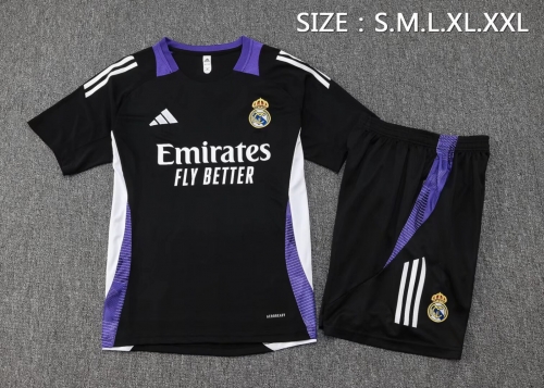 2024/25 Real Madrid Black Shorts-Sleeve Soccer Tracksuit Uniform-815