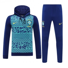 2024/25 Brazil Blue & Green Soccer Tracksuit Uniform With Hat-418