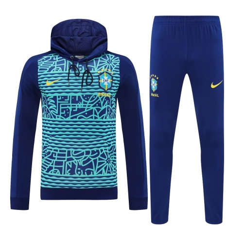 2025/26 Brazil Blue & Green Soccer Tracksuit Uniform With Hat-418