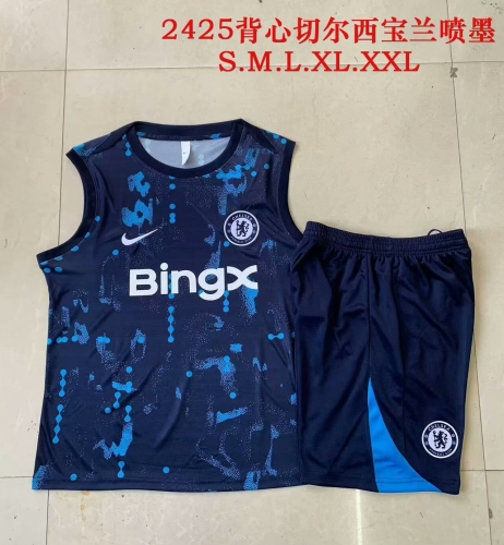 2024/25 Chelsea Royal Blue Shorts-sleeve Thailand Soccer Tracksuit Uniform-815