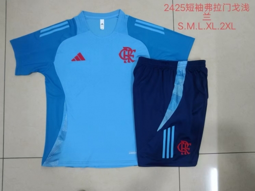 2024/25 Flamengo Light Blue Shorts-Sleeve Soccer Tracksuit Uniform-815