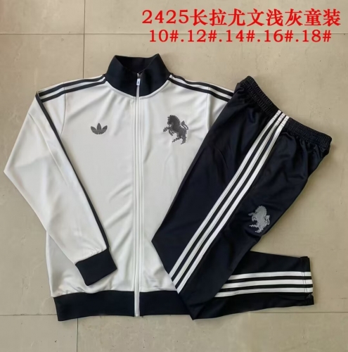 Kids 2024/25 Juventus FC White & Gray Kids/Youth Soccer Jacket Uniform-815