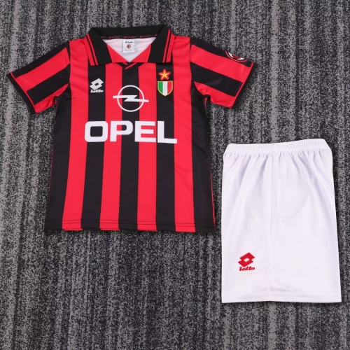 Kids 96-97 Retro Version AC Milan Home Red & black Kids/Youth Soccer Uniform-811