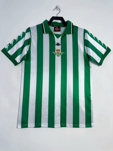 1999-00 Retro Version Real Betis Home White and Green Thailand Soccer Jersey AAA-811