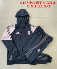 2024/25 Real Madrid Dark Gray Soccer Tracksuit Uniform With Hat-815