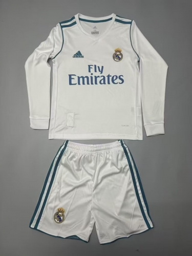 Kids 17-18 Retrro Model Real Madrid White LS Kids/Youth Soccer Uniform-311