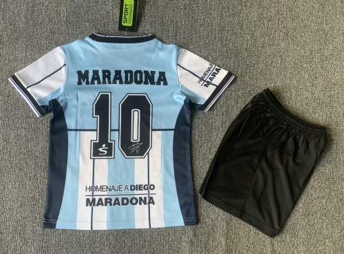 With name and number Retro Commemorative Version Argentina Blue and White #10 (MARADONA) Kids/Youth Soccer Uniform-1040