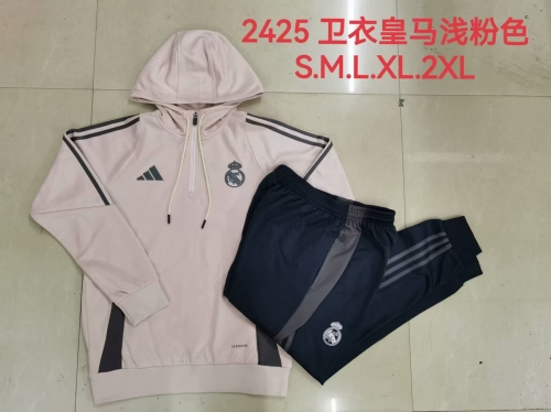 2024/25 Real Madrid Light Pink Soccer Tracksuit Uniform With Hat-815