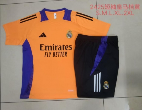 2024/25 Real Madrid Orange Shorts-Sleeve Soccer Tracksuit Uniform-815