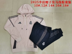 2024/25 Real Madrid Light Pink Kids/Youth Soccer Tracksuit Uniform With Hat-815