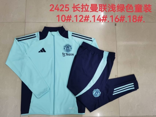 Kids 2024/25 Manchester United Light Green Kids/Youth Jacket Uniform-815