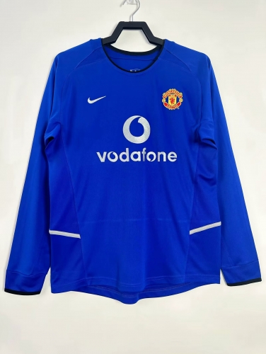 02/03 Retro Version Manited United 2nd Away Blue LS Thailand Soccer Jersey AAA-811