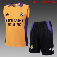 2024/25 Real Madrid Orange Shorts-Sleeve Soccer Tracksuit Vest Uniform-815