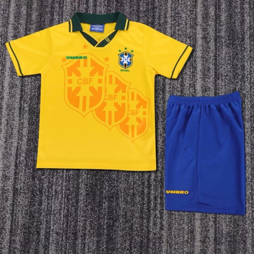 94 Retro Version Brazil Home Yellow Kids/Youth Soccer Uniform-1040/BLY/811