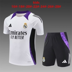 Kids 2024/25 Real Madrid White Shorts-Sleeve Kids/Youth Soccer Tracksuit Uniform-801