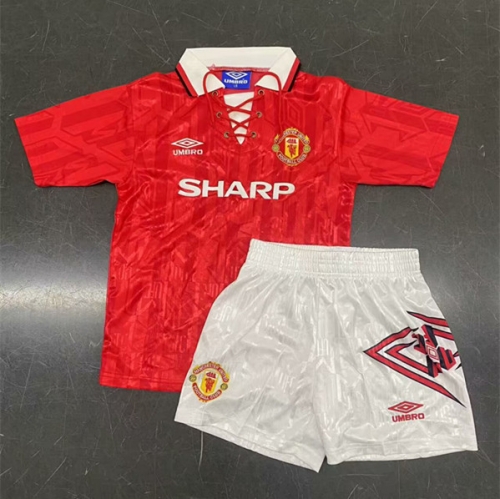 Kids 92-94 Retro Version Man United Home Red Kids/Youth Soccer Uniform-2011