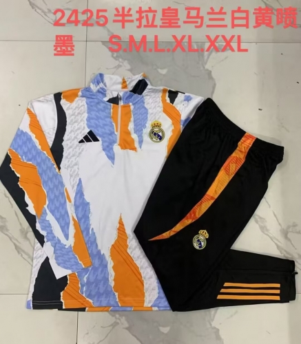 2024/25 Real Madrid White & Yellow Soccer Tracksuit Uniform-815