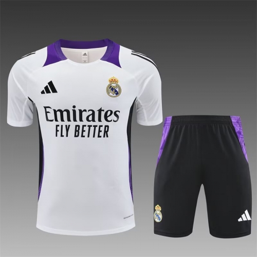 2024/25 Real Madrid White Shorts-Sleeve Soccer Tracksuit Uniform-801