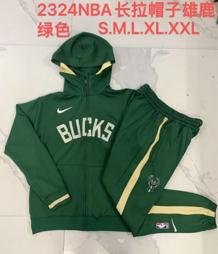 2023-2024 NBA Milwaukee Bucks Green With Hat Jacket Uniform With Hat-815