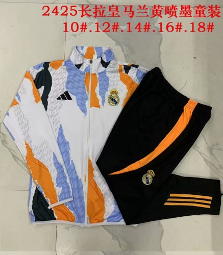 Kids 2024/25 Real Madrid White & Blue Youth/Kids Thailand Soccer Jacket Uniform-815