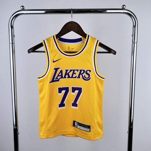 Kids 2023 City Season Los Angeles Lakers Yellow White #77 Youth/Kids NBA Shirts-311