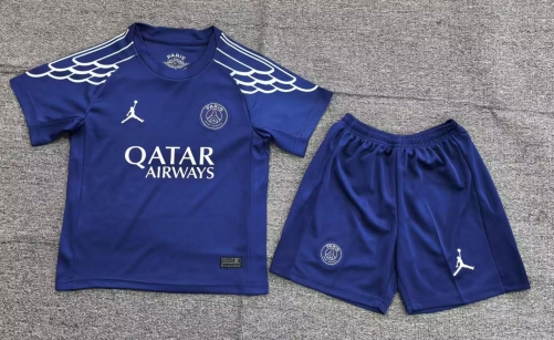 kids 2025/26 Paris SG 3nd Away Blue Kids/Youth Soccer Uniform-A