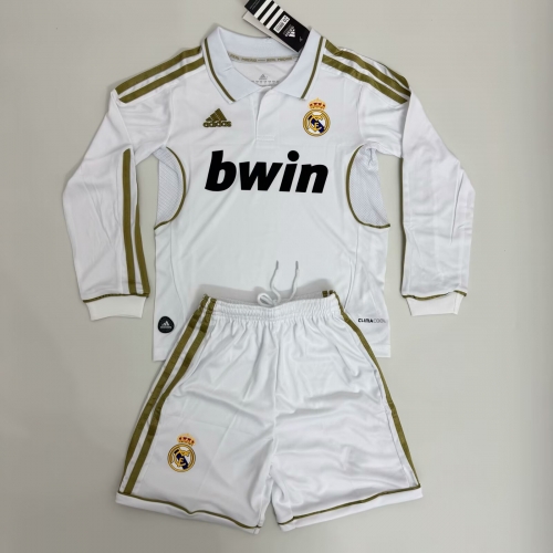 Kids 17-18 Retrro Model Real Madrid White LS Kids/Youth Soccer Uniform-OS