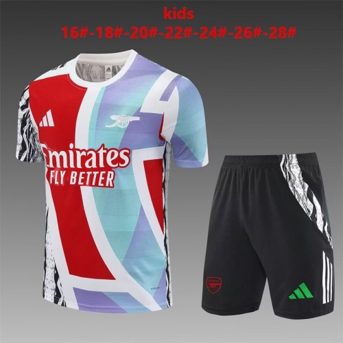 Kids 2024/25 Arsenal Red & Blue Shorts-Sleeve Soccer Kids/Youth Tracksuit Uniform-801