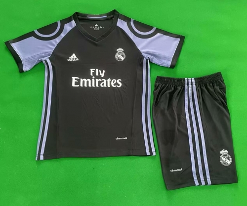 Kids 16-17 Retro Version Real Madrid 2nd Away Black Kids/youth Soccer Uniform-811