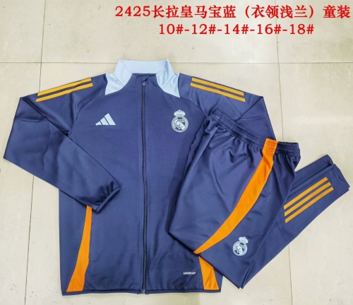 Kids 2024/25 Real Madrid Royal Blue Youth/Kids Thailand Soccer Jacket Uniform-815