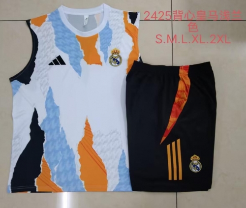 2024/25 Real Madrid Blue & White & Yellow Shorts-Sleeve Soccer Tracksuit Vest Uniform-815