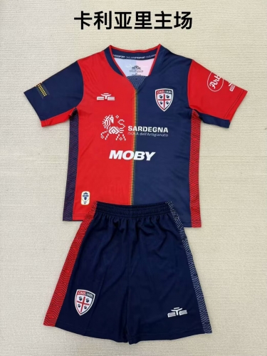 Kids 2024/25 Cagliari Calcio Home Red & Blue Youth/kids Soccer Uniform-208