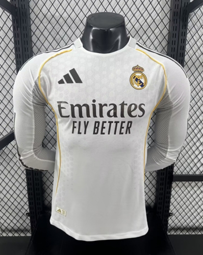 Player Version 2025/26 Real Madrid Home White LS Thailand Soccer Jersey AAA-XY/888/16