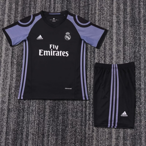 Kids 16-17 Retro Version Real Madrid 2nd Away Black Kids/youth Soccer Uniform-811