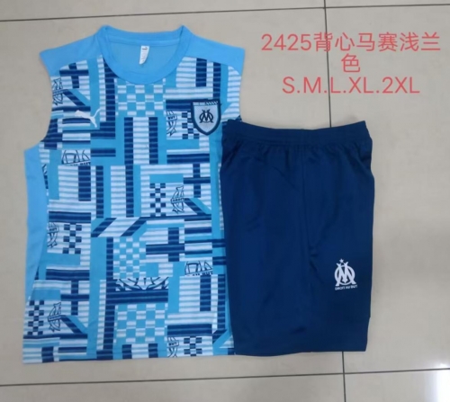 2024/25 Olympique Marseille Light Blue Short-Sleeve Thailand Soccer Tracksuit Vest Uniform-815