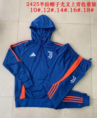 Kids 2024/25 Juventus Cyan Kids/Youth Soccer Tracksuit Uniform With Hat-815