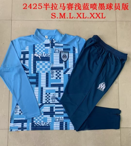 Player Version 2024/25 Olympique Marseille Light Blue Thailand Soccer Tracksuit Uniform-815