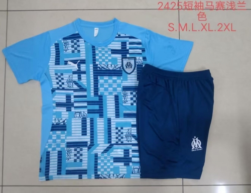 2024/25 Olympique de Marseille Light Blue Shorts-Sleeve Thailand Soccer Tracksuit Unifrom-815