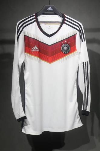 Player Retro Version 2014 Germany Home White LS Thailand Soccer Jersey AAA-703