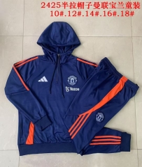 Kids 2024/25 Manchester United Royal Blue Kids/Youth Thailand Tracksuit Uniform With Hat-815