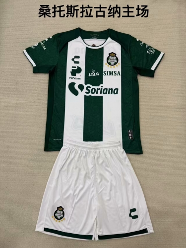 Kids 2024/25 Santos Laguna Home Green & White Kids/Youth Soccer Uniform-208