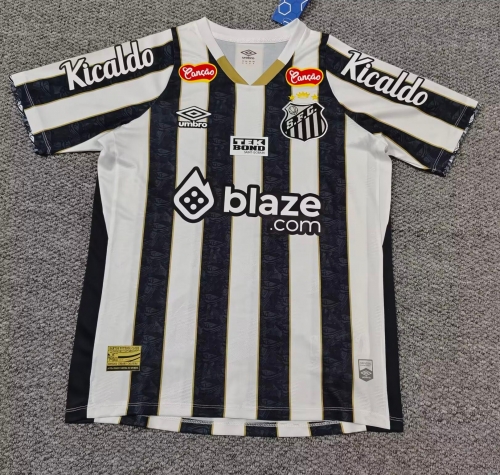 With Adv 2025/26 Santos FC Away Black & White Thailand Soccer Jersey AAA-301