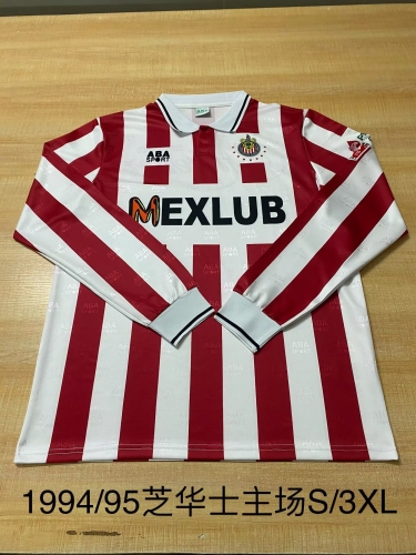 94/95 Retro Version Deportivo Guadalajara Home Red & White LS Thailand Soccer Jersey AAA-2041