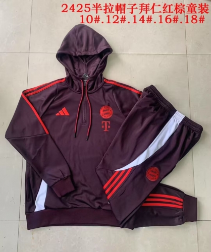 Kids 2024/25 Bayern München Red Brown Kids/Youth Soccer Tracksuit Uniform With Hat-815