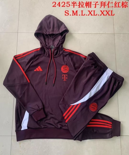 2024/25 Bayern München Red Brown Soccer Tracksuit Uniform With Hat-815