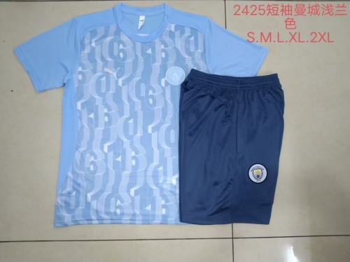 2024/25 Manchester City Light Blue Shorts-Sleeve Thailand Tracksuit Uniform-815