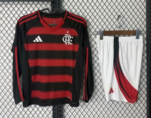 Kids 2025-26 Flamengo Home Red & Black LS Kids/Youth Soccer Uniform-530