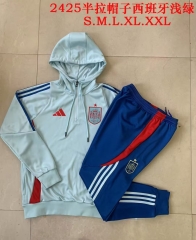 2024/25 Spain Light Blue Soccer Tracksuit Uniform With Hat-815