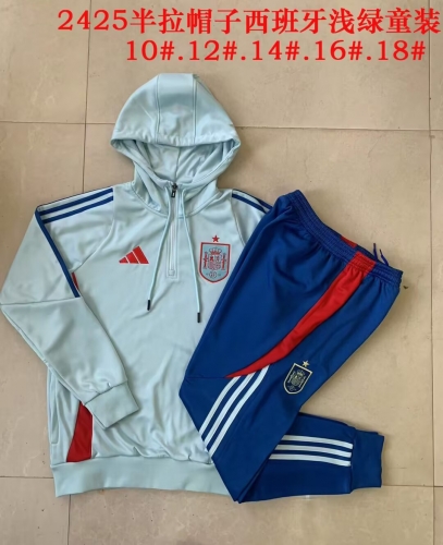 Kids 2024/25 Spain Light Blue Kids/Youth Soccer Tracksuit Uniform With Hat-815