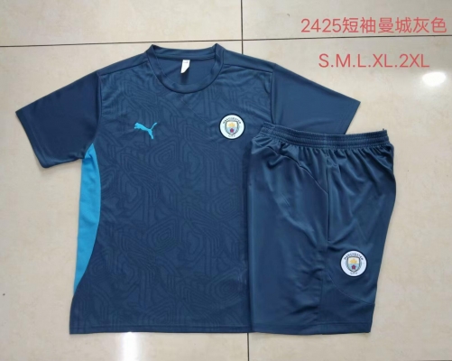 2024/25 Manchester City Gray Blue Shorts-Sleeve Thailand Tracksuit Uniform-815